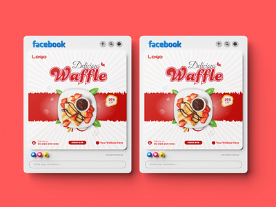 Delicious Waffle Social Media Post Design Template ads advertising business delicious design graphic design illustration instagram mjvectart post presentation social waffle