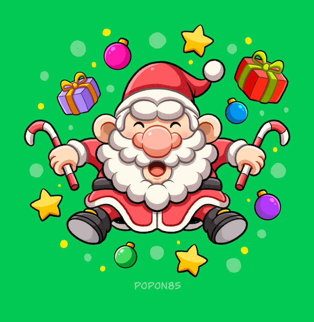 Santa's Playful Parade cartoon character character design chibi christmas cute design digital art drawing gift illustration merry christmas santa santa claus xmas