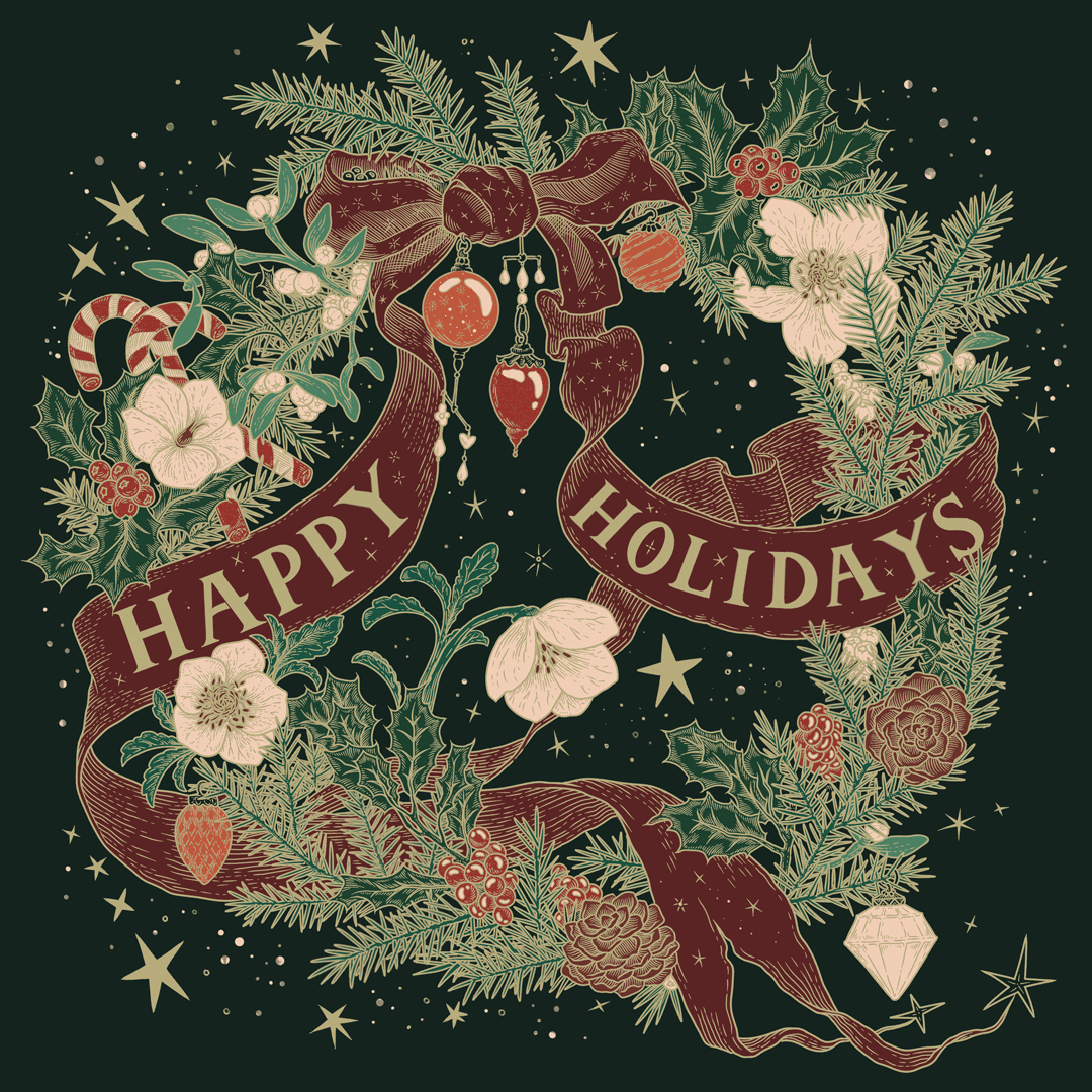 Happy Holidays 2d animation christmas decoration digital drawing festive folioart gif illustration line swindler swindler wreath