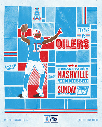 Texans Vs OIlers Gameday Poster color football graphic design hatch show print ill nashville nfl oilers poster sports titans tn vector vector art