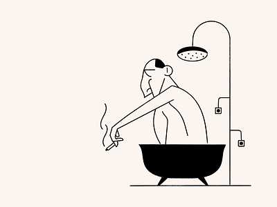 Morning shower blackandwhite graphic design illustration man pose sad shower smoke typography