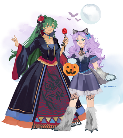 Halloween! Lyn and Florina digital painting fanart fire emblem illustration