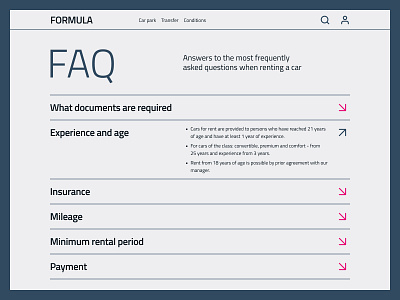 FAQ animation branding car rental dailyui dailyui092 faq faqs graphic design list questions selection ui