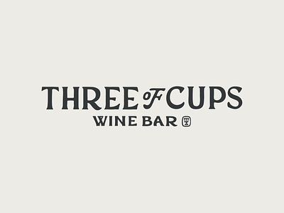 Three of Cups Wine Bar Logotype archival bar brand branding custom esoteric hand lettered handlettered horizontal lettering logo logotype memphis restaurant serif tarot three of cups wine woodcut