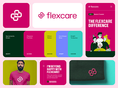 Flexcare bento bento box brand branding cross fushcia health healthcare heart identity illustration logo magenta pink type typography ui