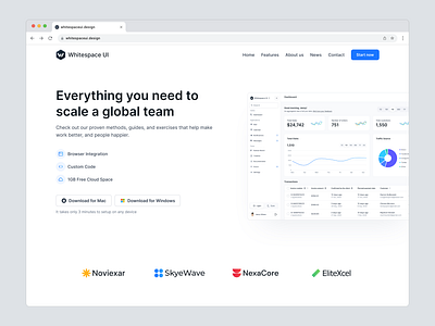 SaaS landing page hero section - Whitespace UI #43 dark mode design design system free ui kit homepage landing page landing page ui ui ui design ui kit ux design web design