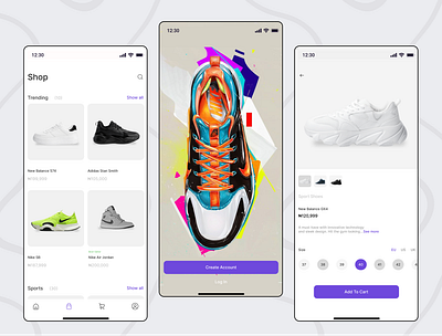 Screens of An E-commerce Shoe App 3d ecommerce illustration mobile ui