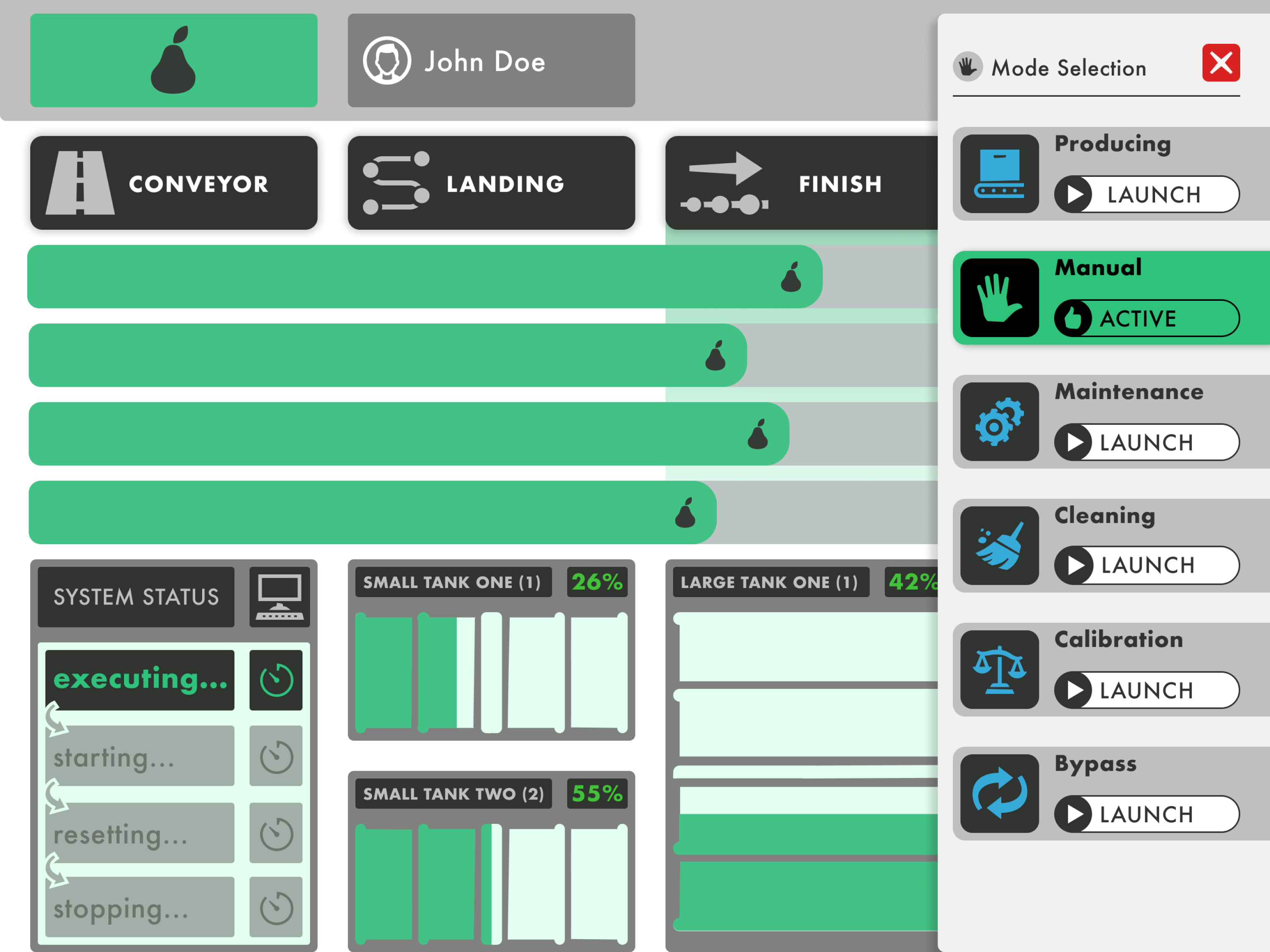 HMI Dashboard for Touchscreen Production Review Operations app clean configurations dashboard hmi infographic information interface menu nav numbers open menu product design production saas settings touchscreen ui ux ux design
