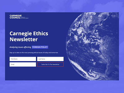 Carnegie Ethics Newsletter Landing Page advertising ai ai ethics artificial intelligence campaign carnegie council creative strategy cro design digital design email marketing ethics gif international affairs landing page newsletter ppc marketing sign up ui ux