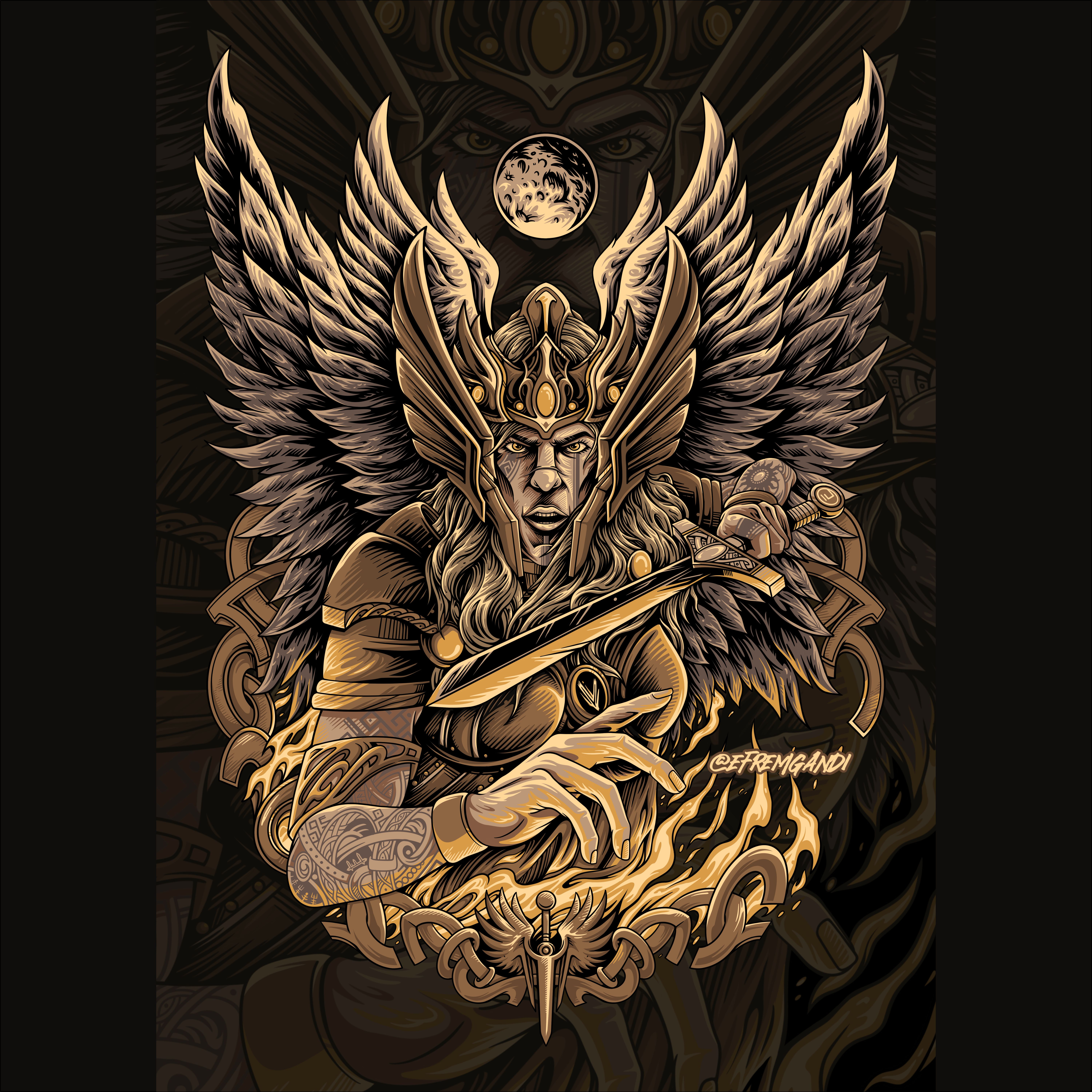 Valkyrie "The Choosers of the Slain" art artist artwork brown design digital art graphic design illustration illustrations illustrator legend myth nordic norse procreate valkyrie viking