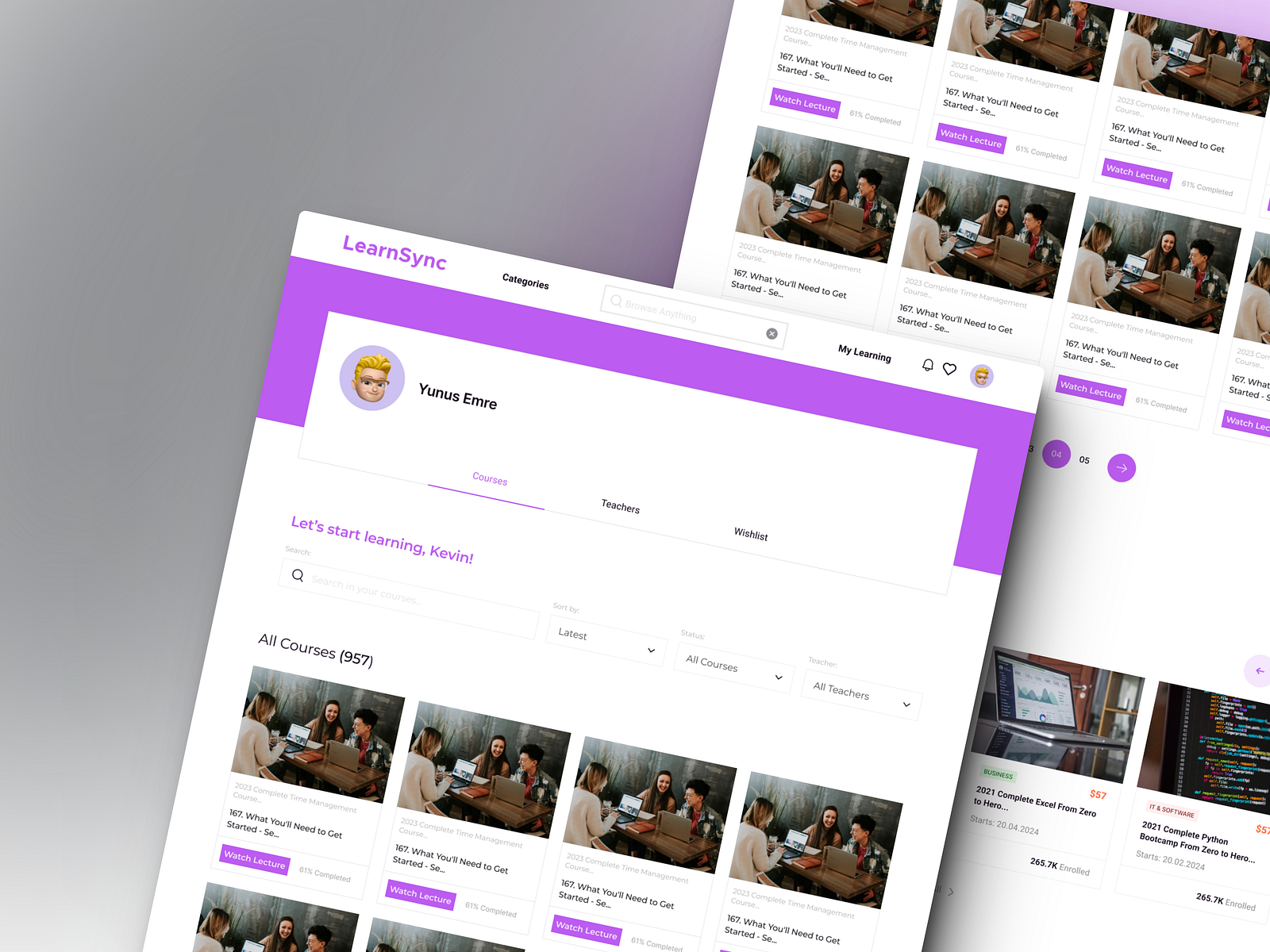 Student Dashboard Page for a LMS by Jana on Dribbble