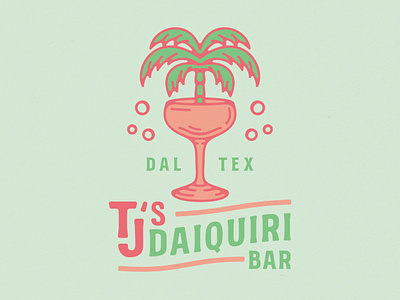 TJ's Daiquiri Bar Branding (Unused Concept), 2023 badge beverage brand identity branding coastal cocktail cocktail bar daiquiri design drink illustration island palm palm tree tiki tropical
