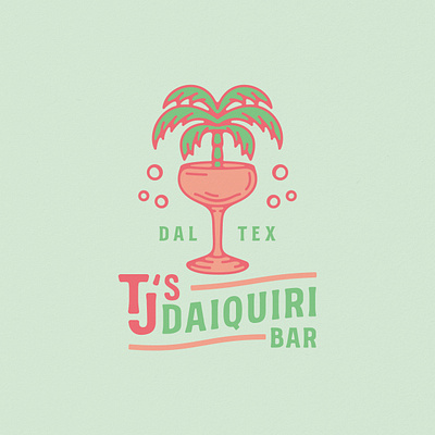 TJ's Daiquiri Bar Branding (Unused Concept), 2023 badge beverage brand identity branding coastal cocktail cocktail bar daiquiri design drink illustration island palm palm tree tiki tropical