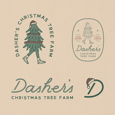 Dasher's Christmas Tree Farm Branding, 2023 badge brand identity branding character christmas christmas tree design farm holiday holidays illustration mascot merry christmas pine tree tree tree farm