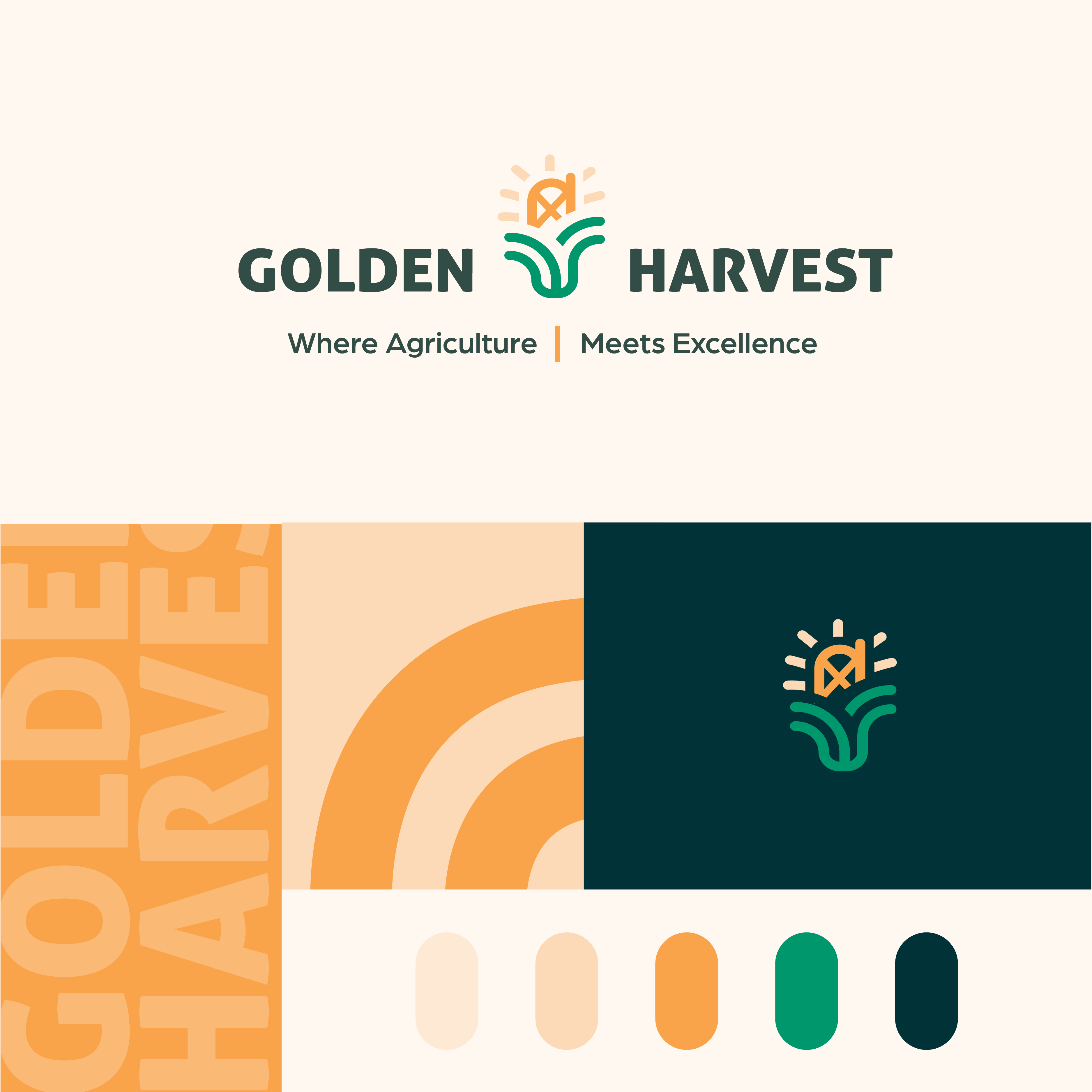 Golden Harvest Branding ag agriculture barn branding corn country ear of corn eco farm farmhouse field golden harvest hills logo orchard plant ranch sun sunrise