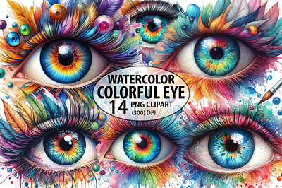 Watercolor Colorful Eye Clipart Bundle colorful abstract