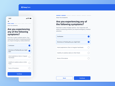 Healthcare Intake Form app blue clean doctor form healthcare healthtech intake medical medicine mobile onboarding productdesign progress questions selection ui ux virtualcare wellness