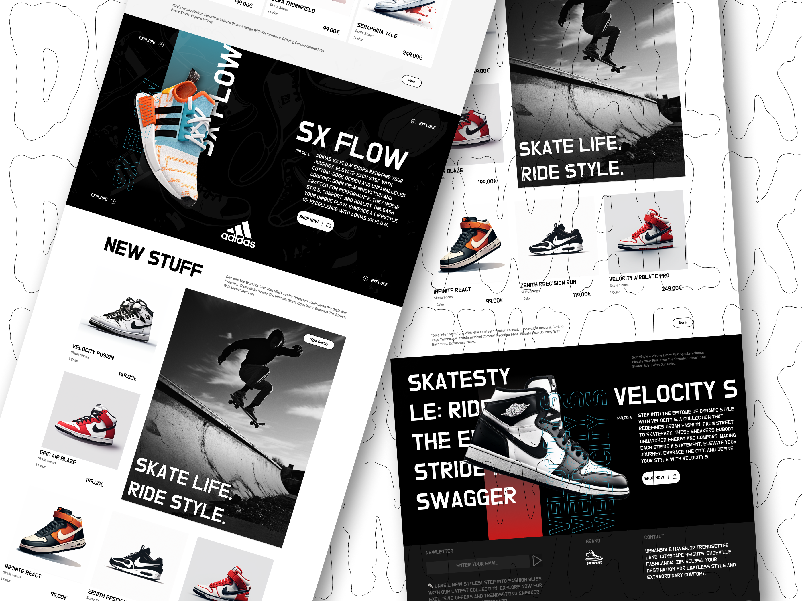 DreamWalk brandshowcase creativeweb dreamwalk figmadesign footwearfashion onlineshopping shoe shoedesign shoeshop skaterstyle uiux