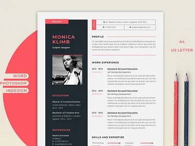 Resume Monica Template animation app branding clean cv design graphic design icon illustration logo minimal modern portfolio resume typography ui ux vector web website