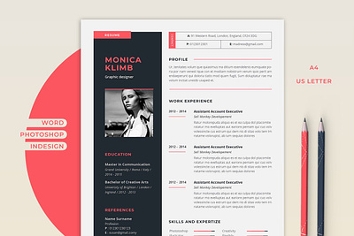 Resume Monica Template animation app branding clean cv design graphic design icon illustration logo minimal modern portfolio resume typography ui ux vector web website
