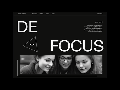 Focus Agency Landing Page agency big title black dark de focus display echo echo design echodesign focus hero hero section iconic landing landing page line typography ui design web design website landing