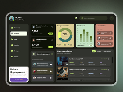 LMS and Sales Dashboard - UI design - Superdribbbs 🏀 Day #6 app course dashboard design learning sales ui