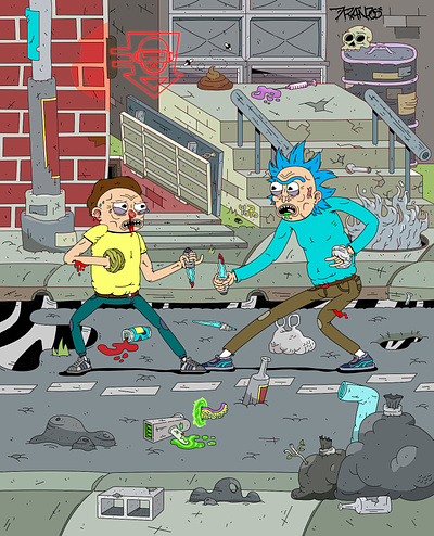 Rick and Morty on a local adventure adult swim cartoon design hbo illustration illustrations morty smith rick and morty rick and morty fan art rick and morty parody rick sanchez vector