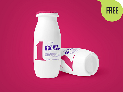 Free Yogurt Bottle Mockup booster bottle drink free freebie health healthy label milk mockup pack package plastic shake yoghurt yogurt