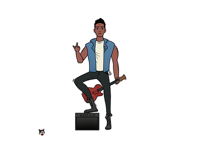 Rocker guy afroamerican cartoon character guitar rock vector