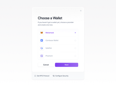 Wallet Selection Pop-up – WIP bitcoin btc crypto design nft product saas ui ux wallet
