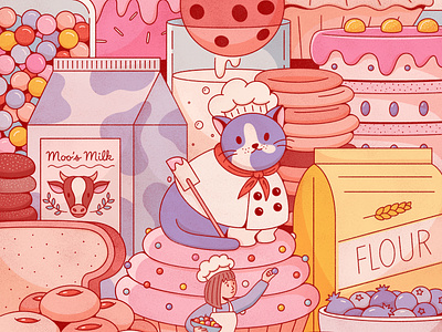 Comfort Baking baking cake candy cat comic cookie cupcake cute food illustration sweets texture