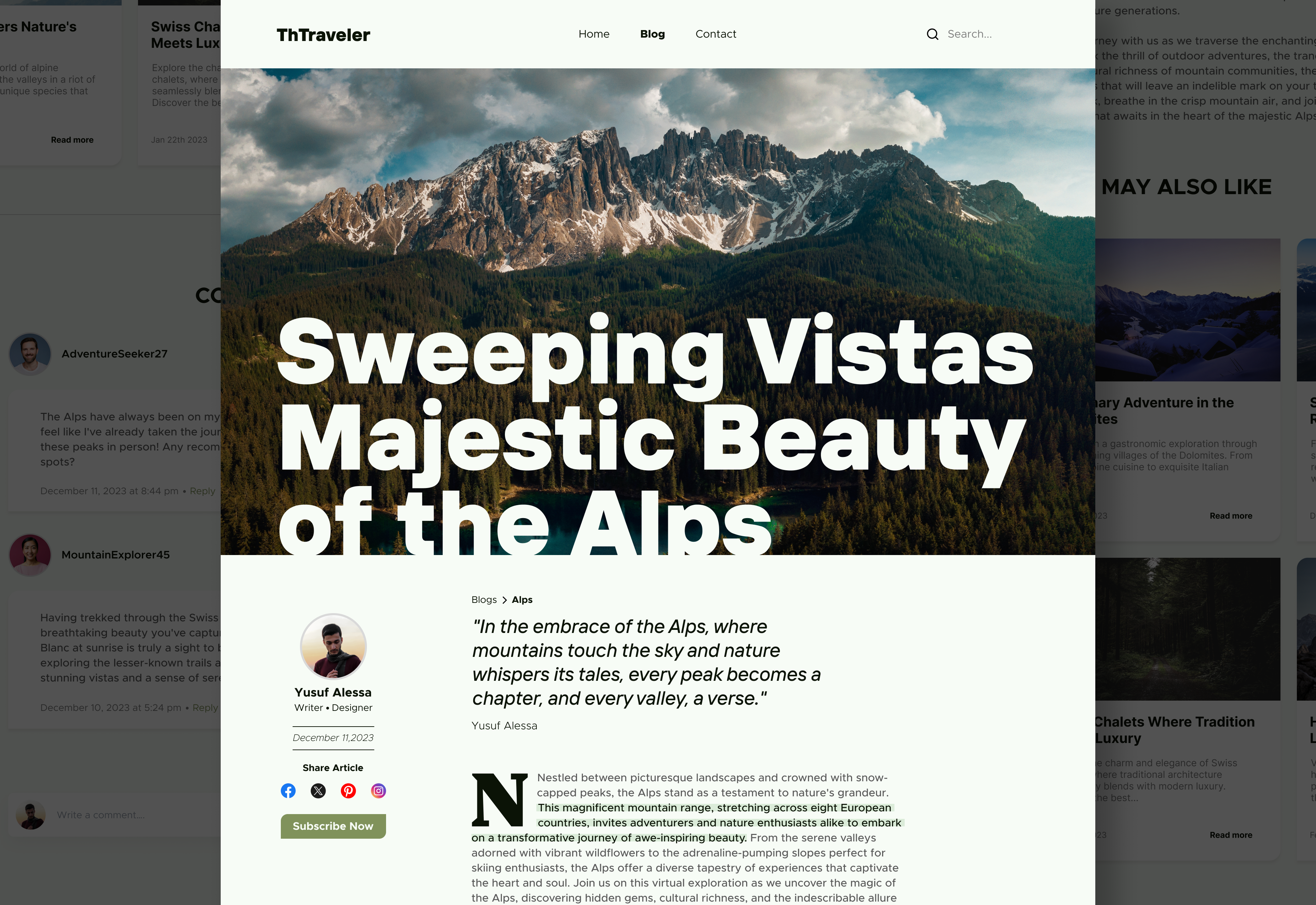 Travel Blog - Article Page article blog design landing page ui uiux user interface ux web design