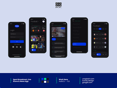 Sport broadcast, live score & news app app design figma mobile mobile app mobile design ui design ux design