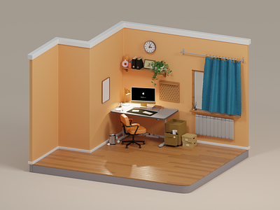 Apartment Illustration WIP 3d blender cosy desk setup home office ikea illustration isometric making of office render wip work in progress