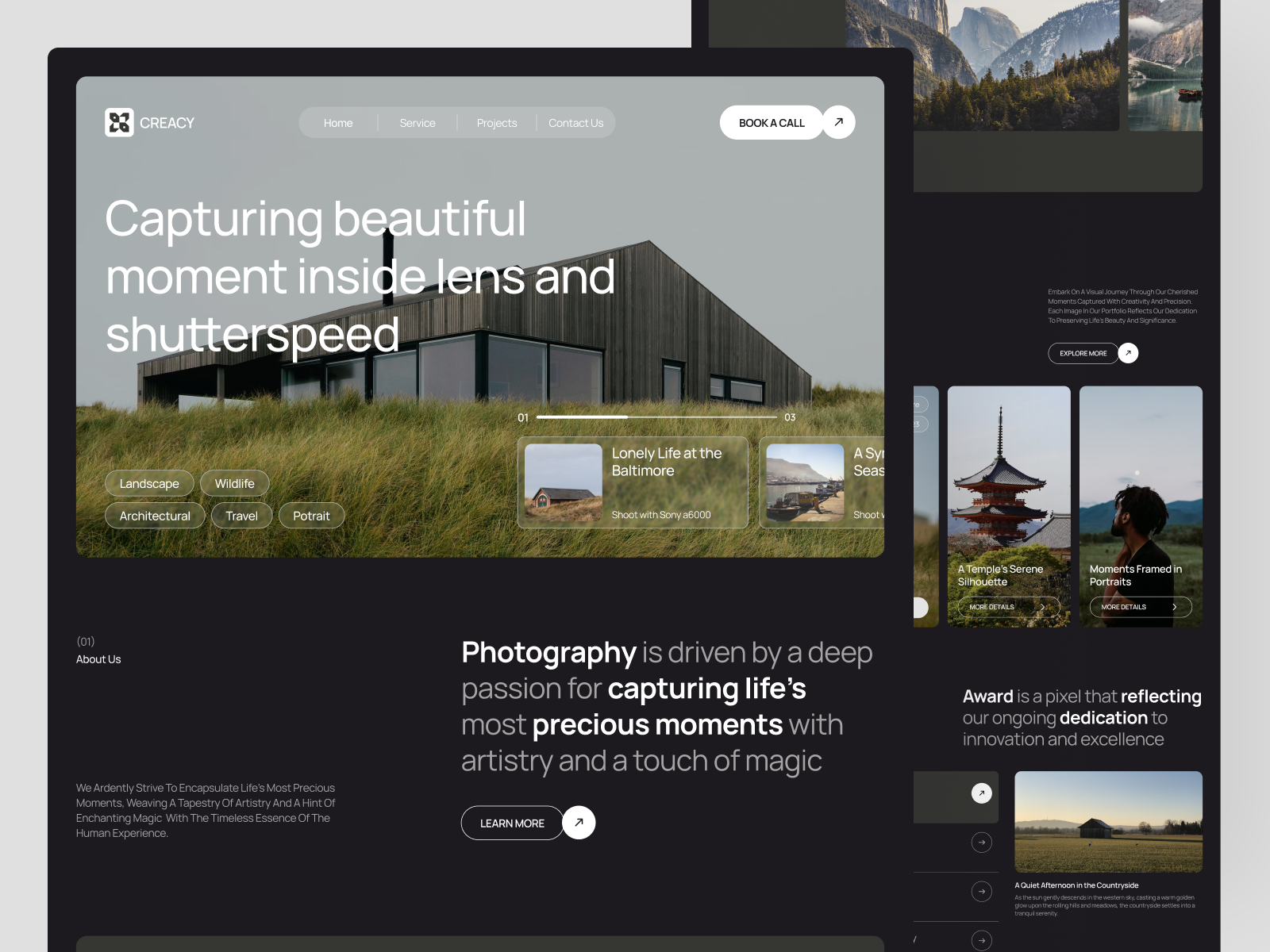 Creacy - Photography Agency Landing Page agency agency landing page company profile design landing page minimalism photographer photography photography agency photography landing page photography portfolio portfolio portfolio agency ui ui design uiux ux web web design website