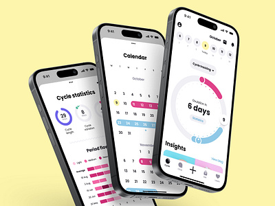 Cycle tracking mobile app app calendar cycle dashboard doctor healthcare ios iphone med tech medical medicine menstruation mobile mobile app design mobile app designer period pregnancy track tracker ui