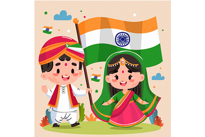 Flat India Independence Day Illustration (2) celebration day flag freedom greeting holiday illustration independence india national patriotic vector