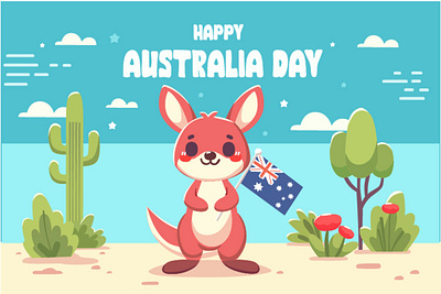 Happy Australia Day with Kangaroo Character Illustration australia celebration character day flag happy illustration kangaroo national parade sydney vector