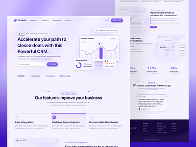 GrowUp - Sales CRM Landing Page crm design landing page modern purple saas sales ui ux web website