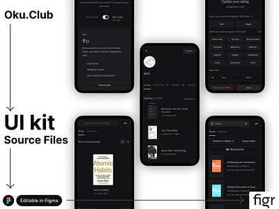 Make Oku.club UI your own app app design book reading books branding design editable figma free kindle kit mockup oku.club read reading app template ui ui kit ui ux website