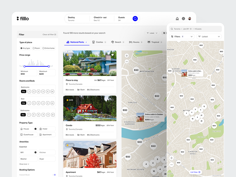 Hotel booking platform - map view book bookinginsights bookingmanagement destinationexplorer discoverhotels easybooking eventmapping explore filllo hotel location map mapbookingview mapintegration mapview planning travel ui uiux web design