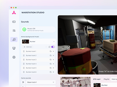 Warstation · Sound settings game interface left preferences product set up settings sound ui ux vr white