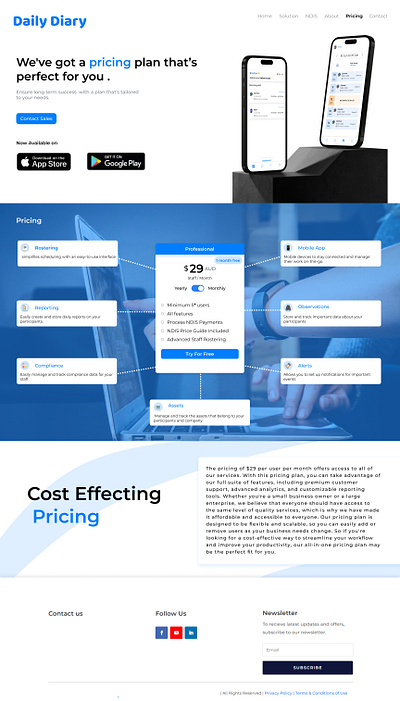 Daily Diary (Pricing Page) daily design graphic design landingpage manage management new page pricing staff ui webpage