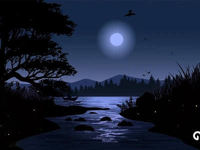 Night landscape in forest with stream Animation adobe after effect after effect after effect animation animation animations moon motion graphics night night animation night seen animation seen seen animation tree