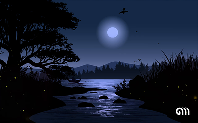 Night landscape in forest with stream Animation adobe after effect after effect after effect animation animation animations moon motion graphics night night animation night seen animation seen seen animation tree