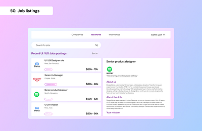 Daily UI Day 50 - Job listings 100 days ui day 50 dily ui graphic design job listings ui