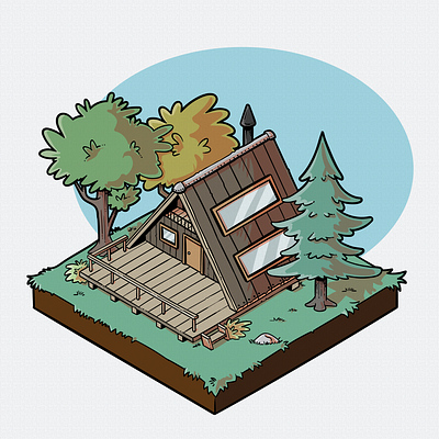 Isometric mountain cabin in the woods 3d cabin illustration illustrator isometric log cabin mountain cabin vector wood cabin