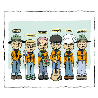 Illustration for Slovenian Scout handbook book cartoon comic drawing illustration print publication publication illustration scouts vector