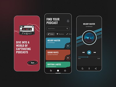 Podcast App UI Design Concept aesthetic design app design branding dark design home page design music onboarding podcast app ui ui design uiux