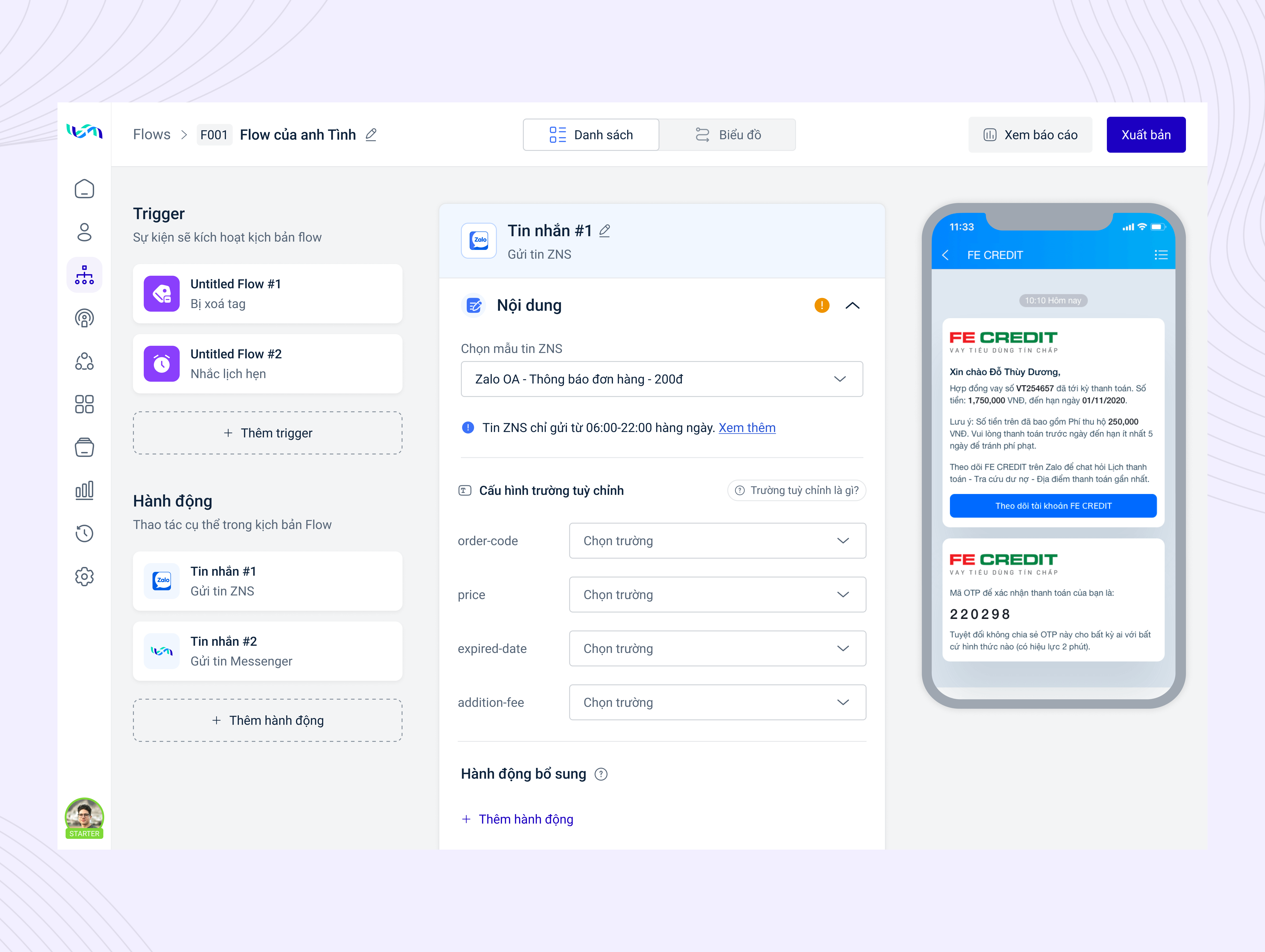 LadiFlow - Action settings accordion automation crm marketing ui